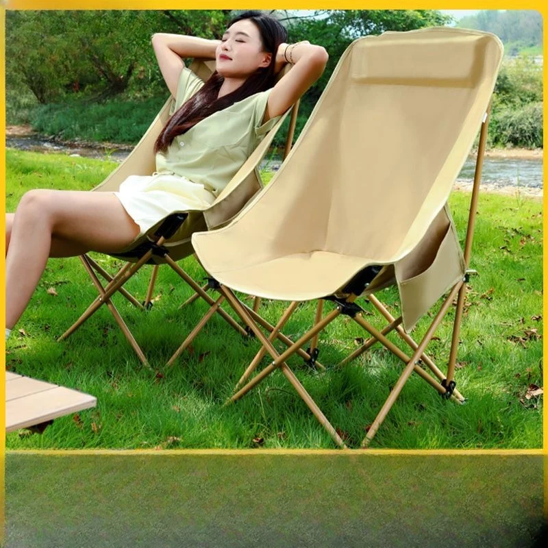 Moon Folding Outdoor Folding Chair Camping Chair Portable Fishing and Picnic High Backrest Reclining Beach Chair Sketching