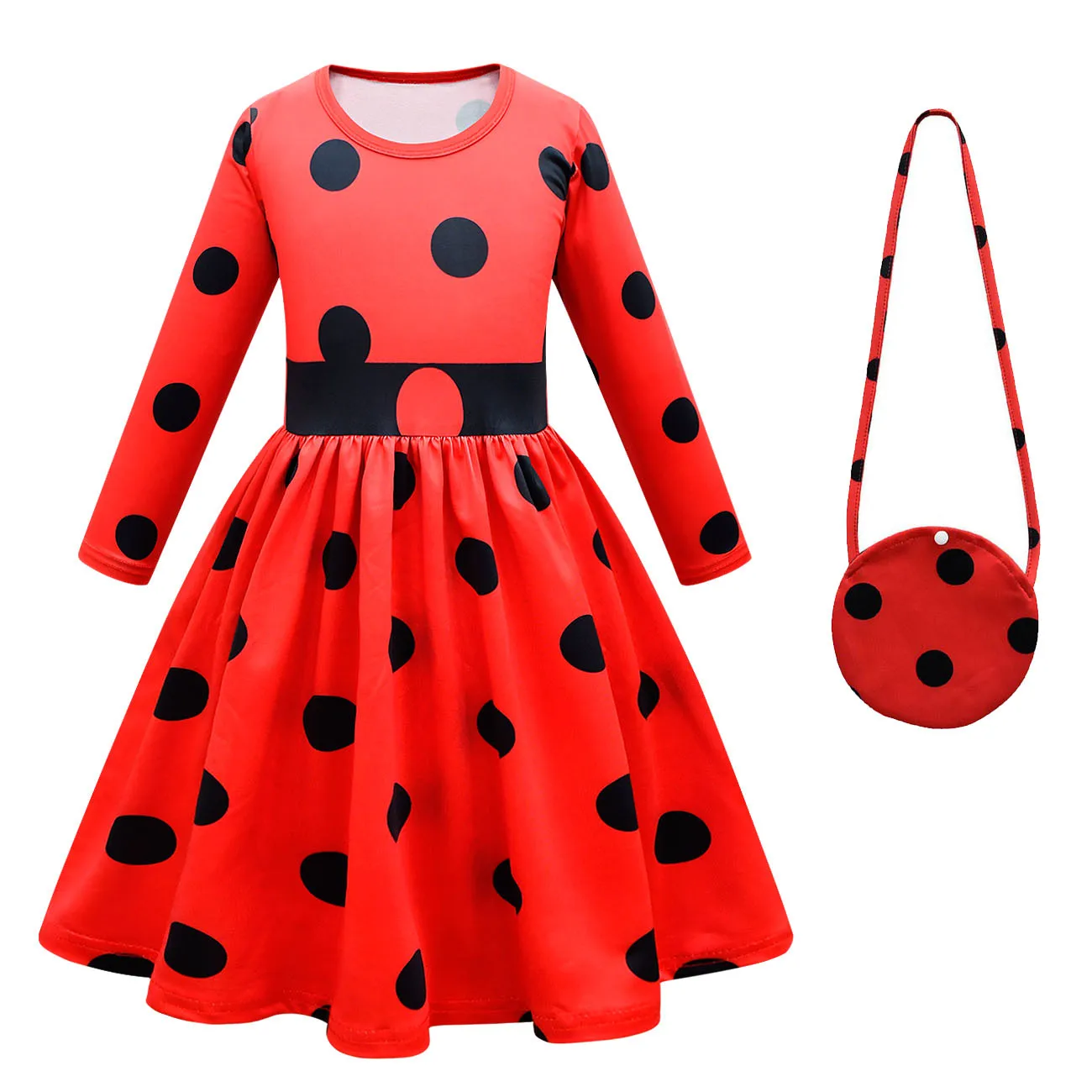 Ladybug Cosplay Girl Halloween Costume Polka Dots Dress Mask Bag Festival Birthday Party Outfit Gift Cartoon Stage Kids Clothes