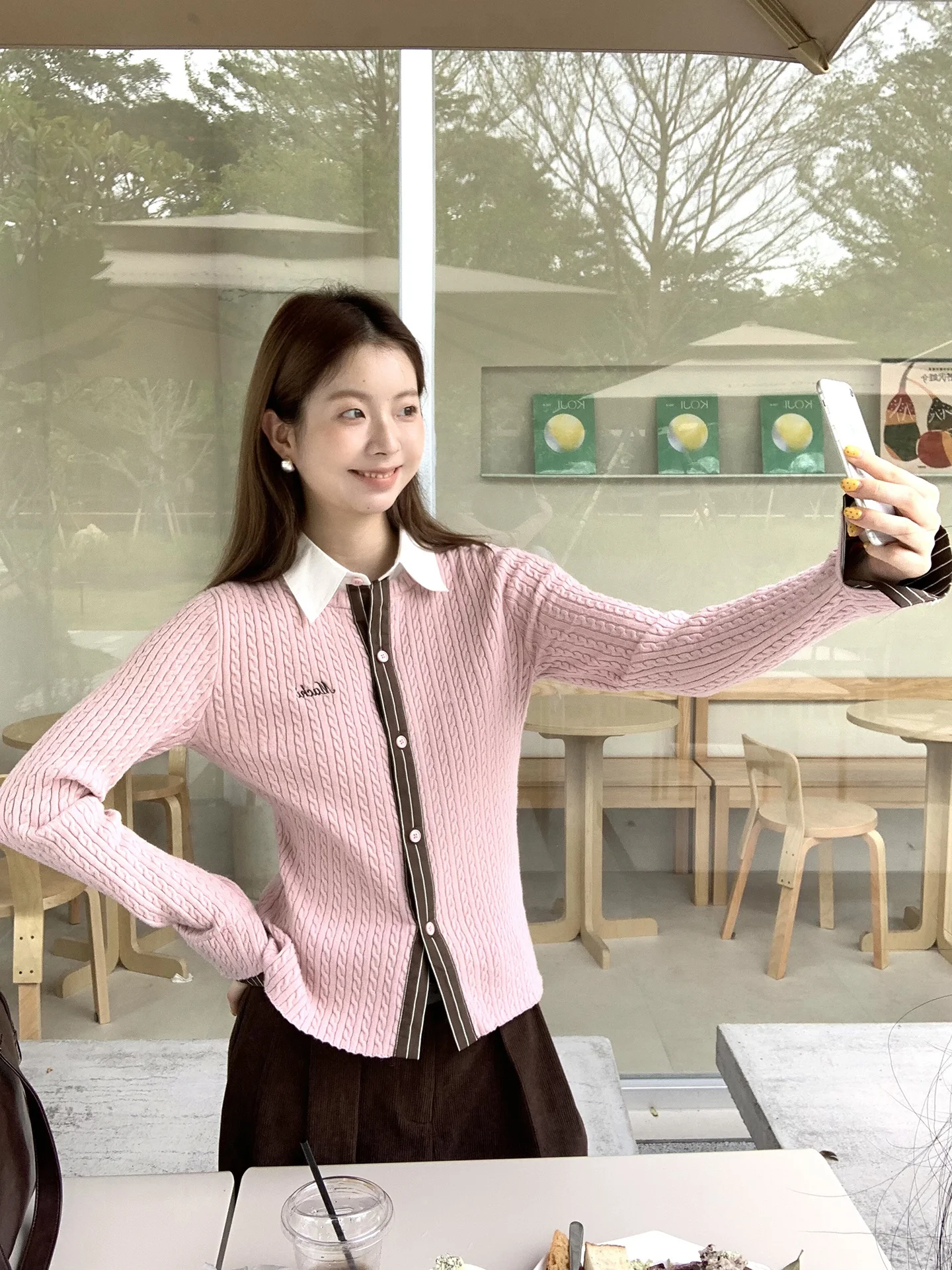 

Pink Long Sve Knitted Open Cardigan Women's Winter Faion Korean Sle Sweater Jaet Red Personage Knitwear Straight Cut