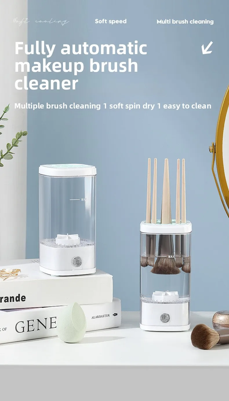 Máquina automática de limpeza de pincel de maquiagem, ferramenta cosmética elétrica com estojo de armazenamento para esponja de pó, beleza preguiçosa essencial