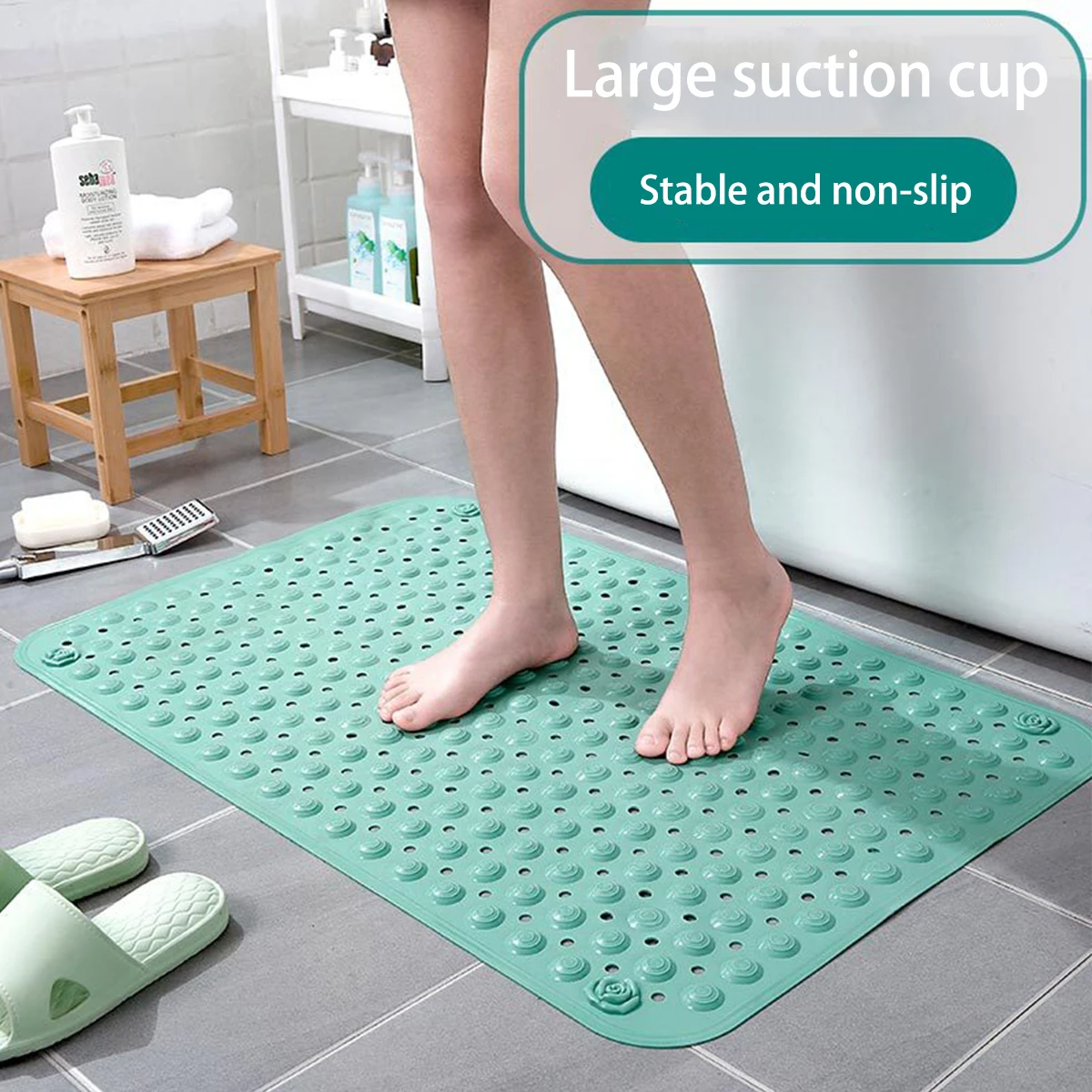 1PC PVC Anti-skid Bath Mats Rectangle Soft Shower Bathroom Massage Mat Suction Cup Non-slip Bathtub Carpet Large Size