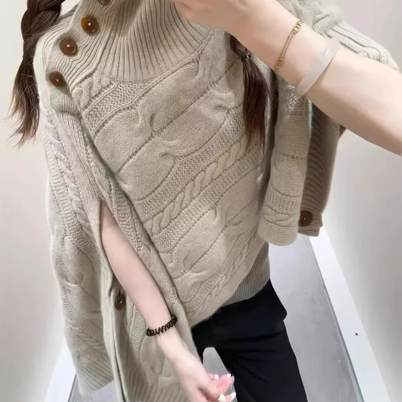 

Korean Atmosphere Cape Shawl Knitted Sweater Women's Autumn Lazy Style Design Beautiful Top