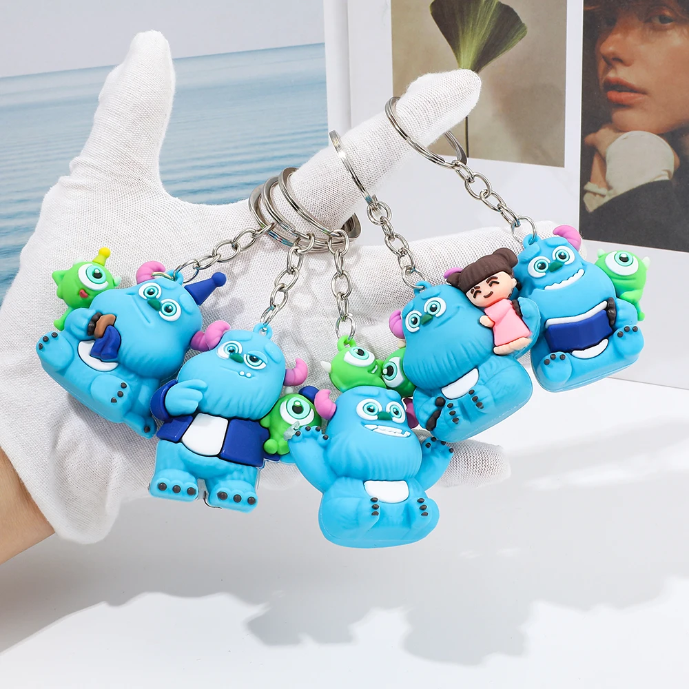 5PCS Cute Cartoon Disney Monsters University Mike James Keychain Car Bag Pendant Keyring Gift for Kids Friends Accessories Whole