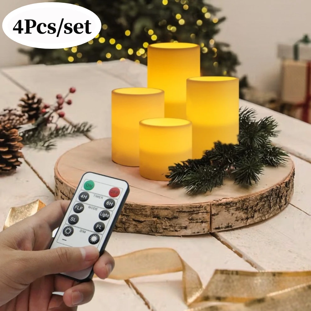 4Pcs/set LED Flameless Candle Light Simulated Flame Flickering TeaLight With Remote Control For Home Decoration Battery Operated