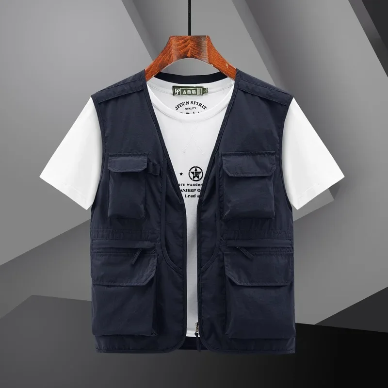 

Large Size Men's Vest Camping Coats Original High Quality Fishing Sleeveless Jacket Multi-pocket Embroidered Vests Windbreaker