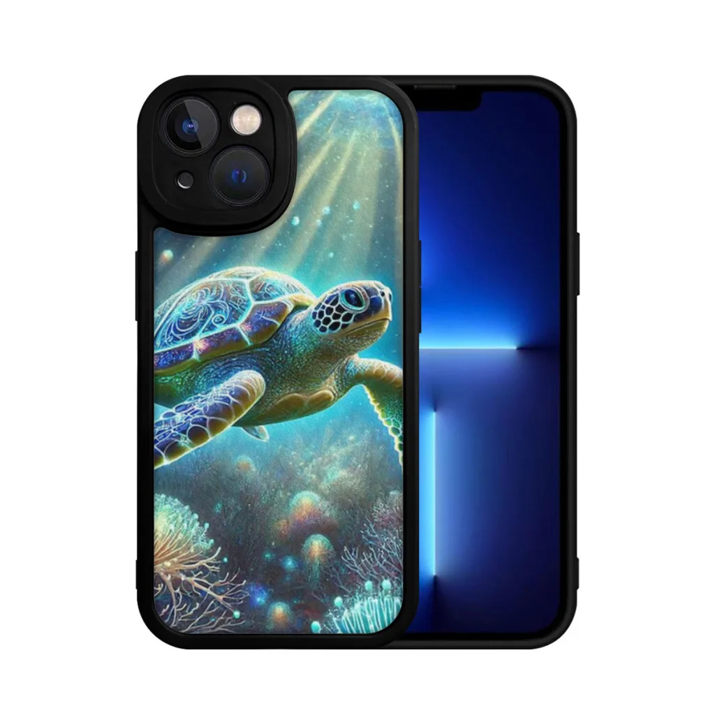 Mystical Turtle with Bioluminescent Glow Phone Case For iPhone 15 Pro Max Silicone Shell