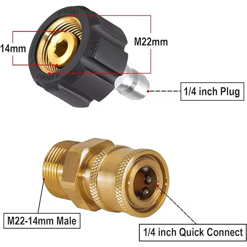 Pressure Washer Adapter Sets M22 to 1/4 Inch Quick Connector Kit Quick Connect Gun to Hose for Attach a Hose to The Water Pumps
