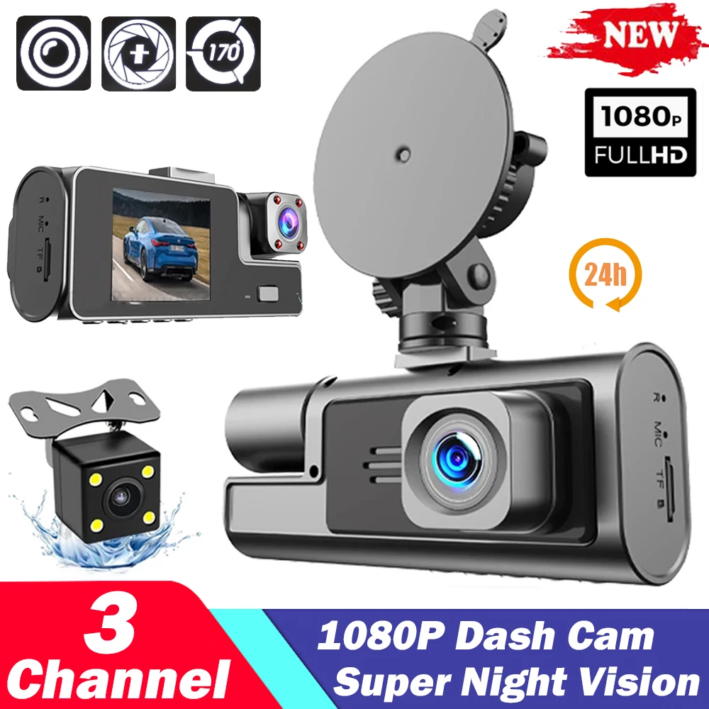 

3 Channel Dash Cam for Cars W/ IR Night Vision Black Box 1080P Video Recorder Rear View Camera Vehicle Car DVR car accessories