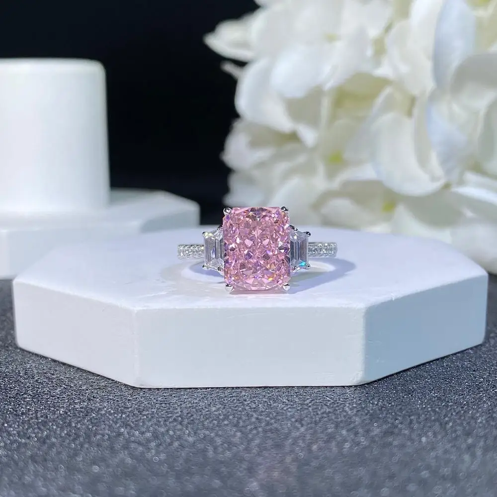 

S925 sterling silver ice flower cut sugar cube colored treasure ring luxury women's high-end high-quality jewelry