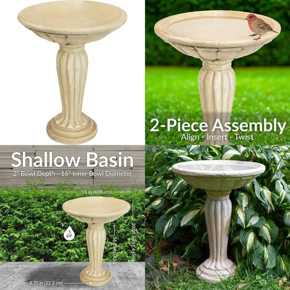 

Бетонная птичья ванна в греческом колонном стиле на открытом воздухе, высота 20,25 дюйма, с усиленной стекловолокном бетонной конструкцией