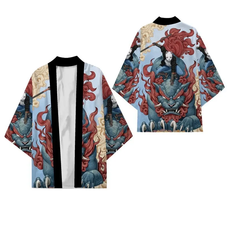 Summer Chinese Wind Dragon Totem Cloak Digital Printed Cardigan Shirt Seven-quarter Sleeve Kimono Robe