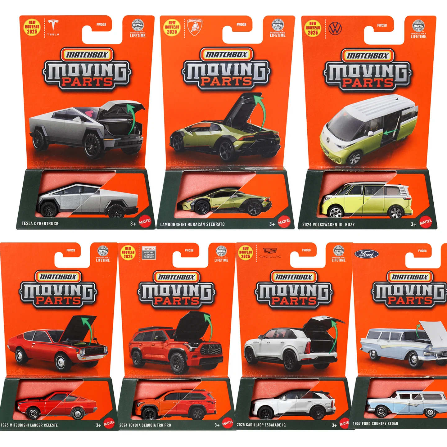 En Stock Mattel Matchbox piezas móviles de coche Toy Boy 1/64 Diecast Volkswagen Toyota Tesla Cybertruck Lamborghini Ford modelo regalo