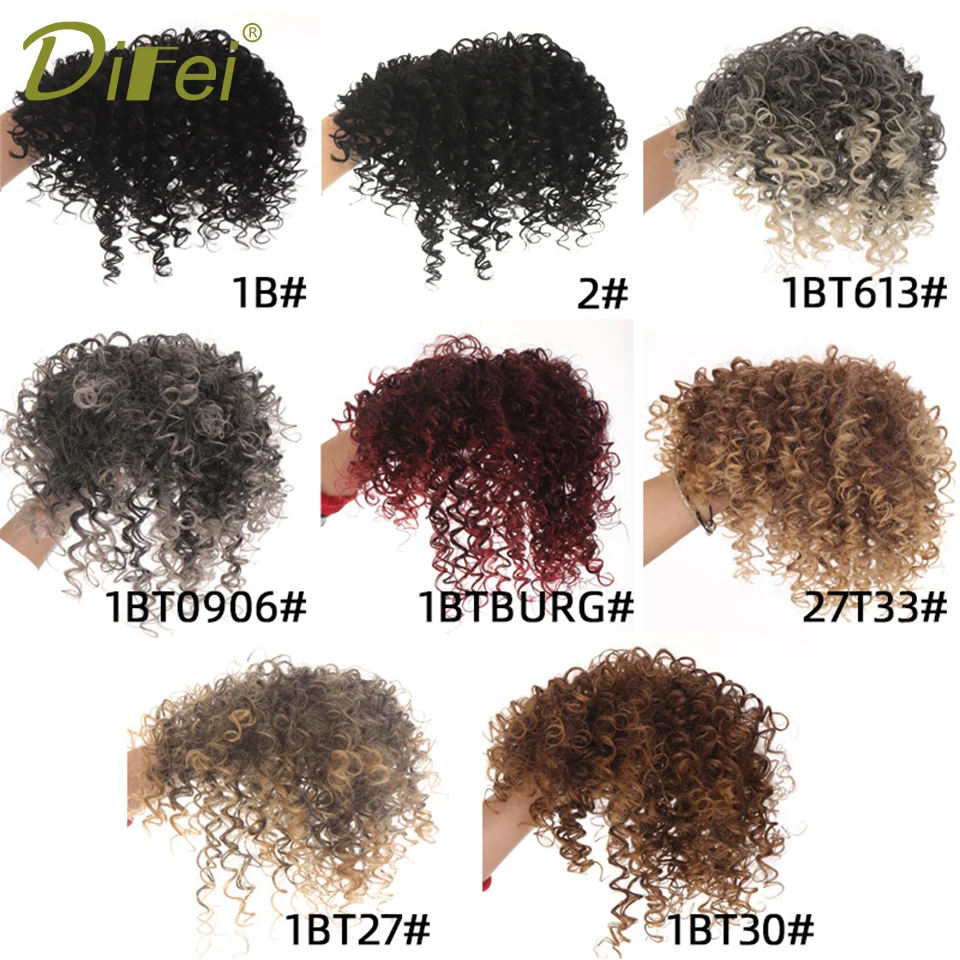 DIFEI Synthetic Wig Small Curly Hair Cover Female Wig Hand Winding Stick Fluffy Natural Small Curly Hair Cover