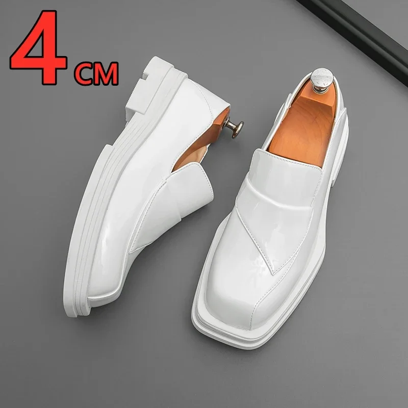 

Весенне-осенние лоферы с квадратным носком, гладкая повседневная обувь из лакированной кожи без шнуровки, модные модельные туфли на толстой подошве 4 см, кожаные мокасины