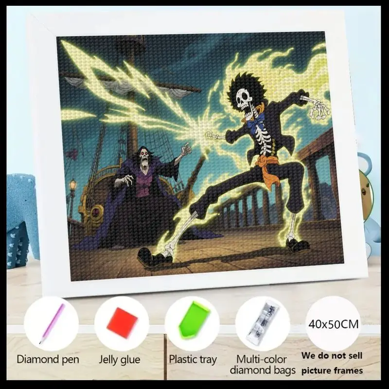 

1PC 5D DIY Square Drill Diamond Painting Kit, One Piece Anime Brook Skeleton Musician Battle Scene Crystal Rhinestone Embroidery