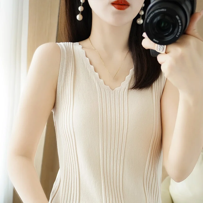 

Весна-лето Новый жилет из ледяного шелка Женский костюм Bla Svel с внутренним ремешком V Ne Вязаный рюкзак для поездок на работу Свободный крой