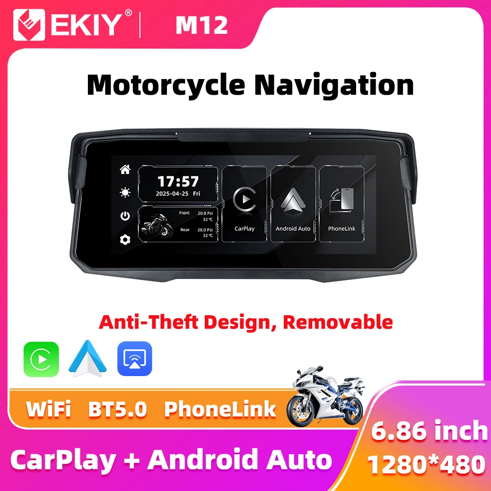 EKIY 6.86 inch Wireless CarPlay Moto Android Auto Portable Digital Motorcycle Dashboard GPS Motorcycle Navigation Display Screen