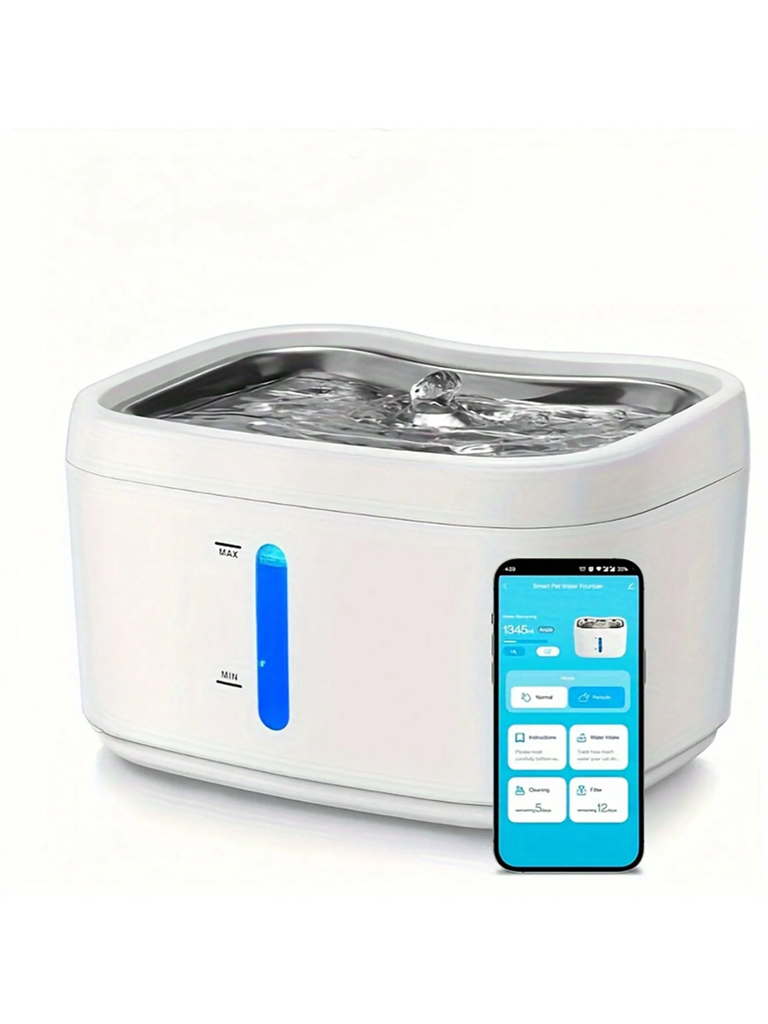 Smart Cat Water Fountain with APP Wireless Water Pump 84oz/2.5L Automatic Pet Water Fountain with Stainless Steel Tray