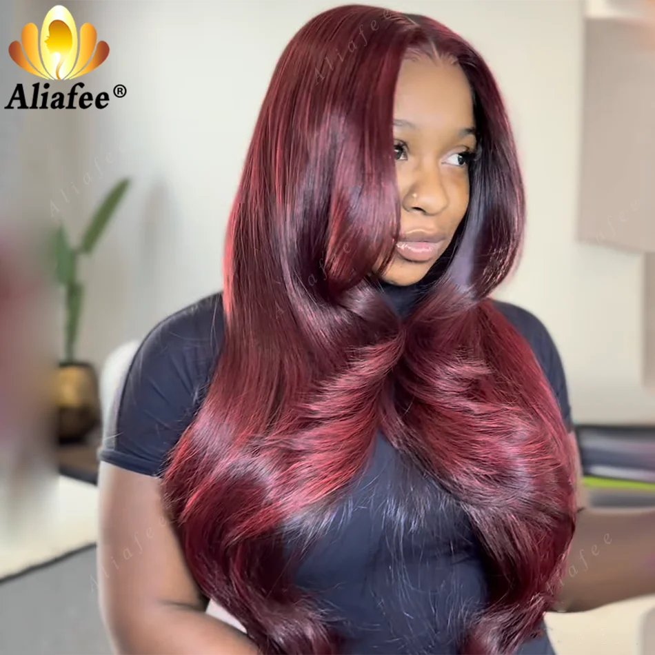 

Highlight Red Burgundy Wig Human Hair 200% Density 13x6 Body Wave Lace Front Wigs Human Hair Pre Plucked HD Transparent Lace
