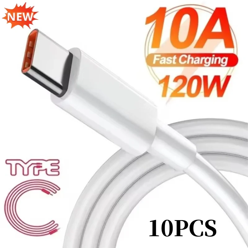 

10PCS 10A 120W Fast Charging USB C Cable Type C Braided Cord For Huawei Samsung Xiaomi Redmi Smartphones Data Transfer Wire