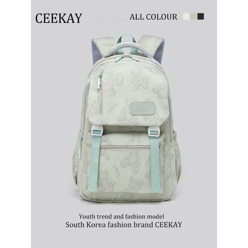 2026 New CEEKAY Bear Print Backpack, School Bag with Webbing Buckle & Breathable Straps, Large Capacity Travel Bag for Women