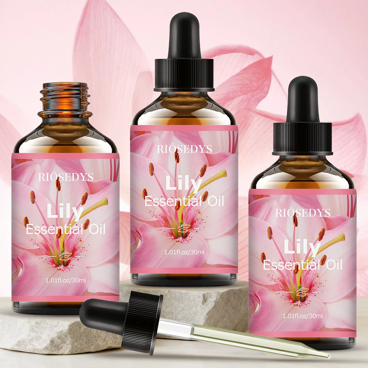 Aceite esencial de lirio, con su delicada fragancia floral, es adecuado para aromaterapia y masaje corporal.