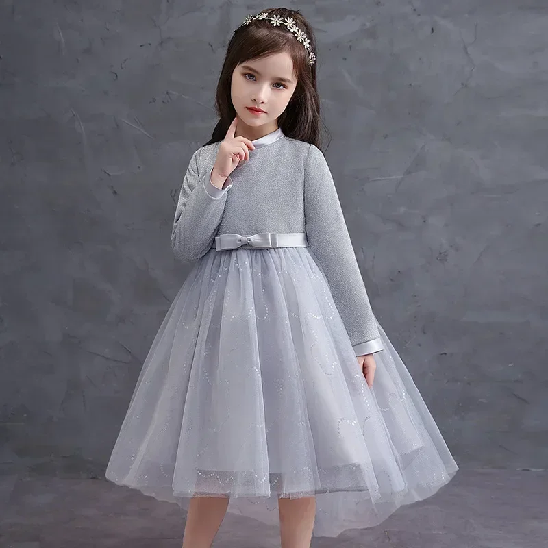 2023 Autumn Girls' Clothing Piano Performance Dress Bow Fashionable Children's Wedding Dress