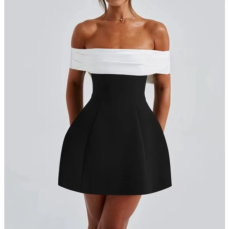 Bow Backless Sexy Short  Dress for Women Robe Elegant Off-shoulder Strapless Sleeveless A-line Club Sexy Dress Vestido