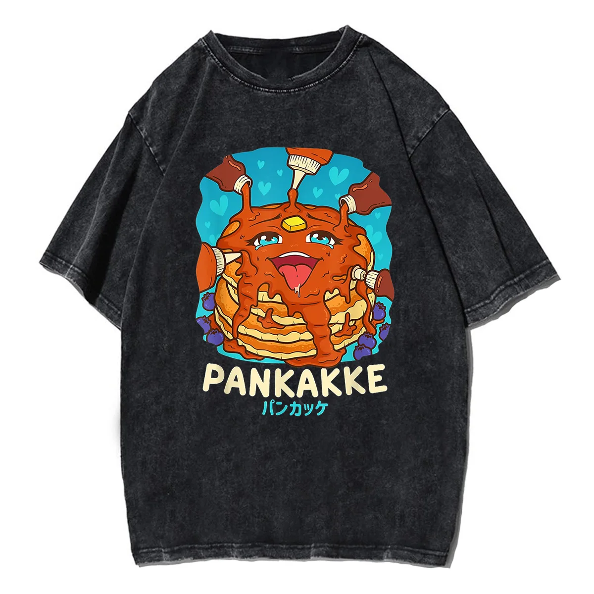 Funny Naughty Foodie Pun Kawaii Pankakke Japanese Pancake Washed Cotton Oversize T Shirt Denim Tshirt Men Women Unisex Top Tee