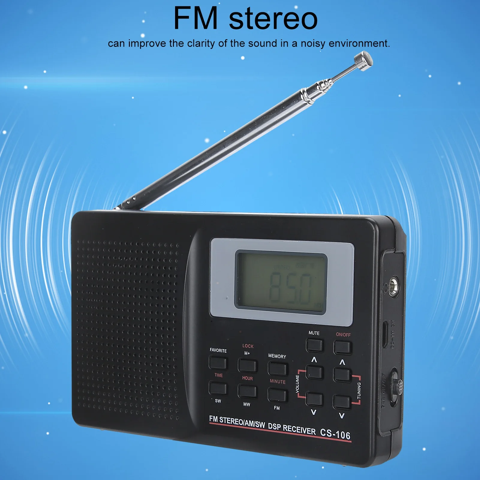 CS‑106 Full Band Radio  FM/AM/SW/MW Receiver with Digital Clock Earphone Portable Radio Radio Receiver Radio with Earphone