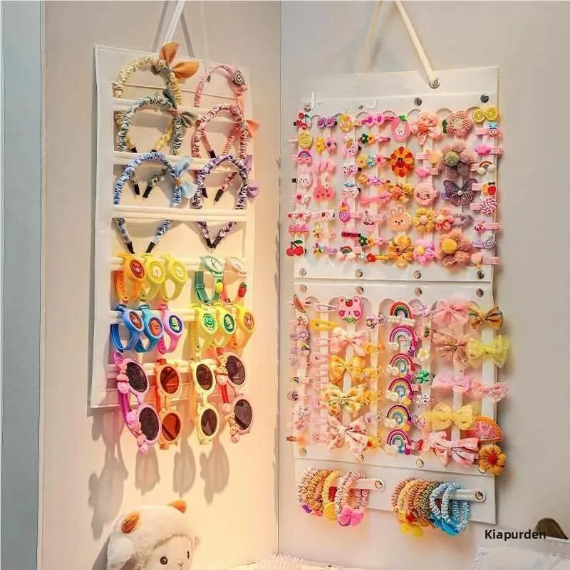 منظم مشابك الشعر المثبت على الحائط، رف عرض إكسسوارات شعر الأطفال، صندوق تخزين ربطات شعر البنات، تصميم بسيط لتخزين غرفة النوم #5