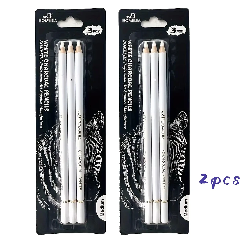 3/6-teiliges weißes Kohlestift-Set für Künstler – glatte, weiche und mittlere Spitze zum Skizzieren, Highlights und Mischen von Buntstiften