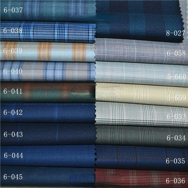 Tela de traje de alta calidad para hombres, pantalones de lana a cuadros, telas de cierre de falda por medio metro, estambre, azul oscuro, gris, verde oscuro