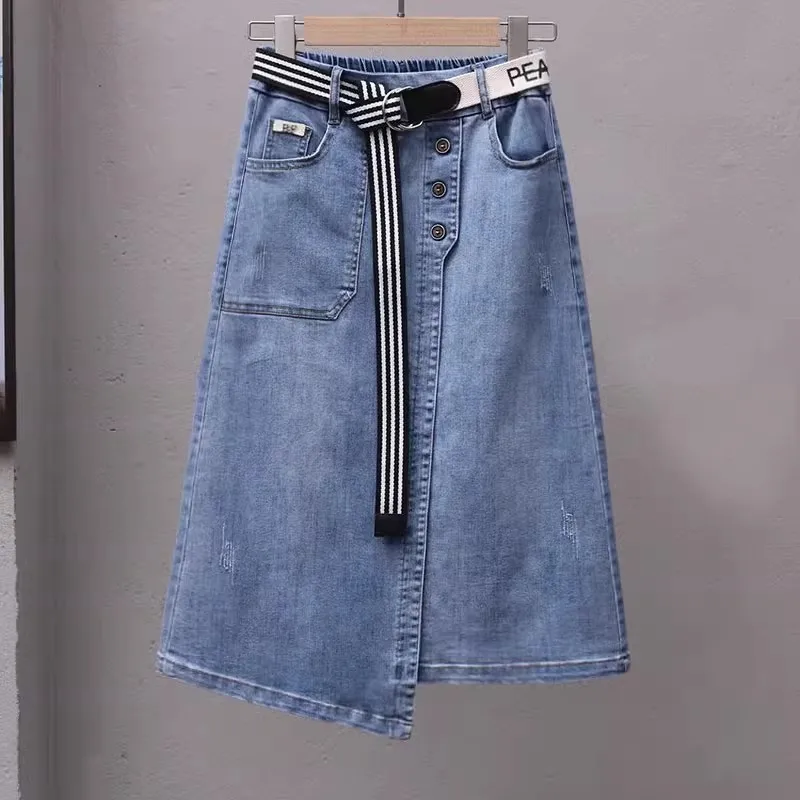 Falda Midi de Mezclilla para Mujer, Estilo A-Line, Primavera, Verano, Otoño, Estilo Vintage, Cintura Alta, Estilo Casual, Fal...