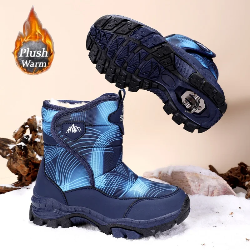 

Winter children's leisure snow boots non-slip outdoor boys hiking shoes plush lining children's boots fashion warm sports shoes
