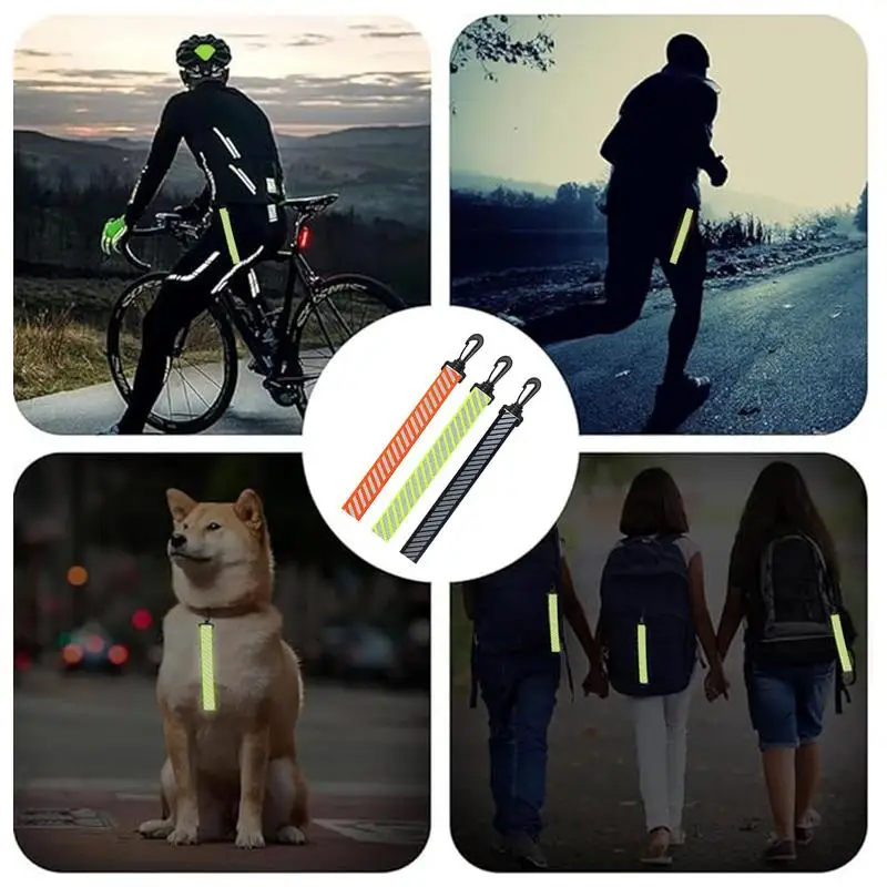 Nylon Keychain Tags 6Pcs Reflective Nylon Strips Keychain Safety Reflector Portable Multifunctional Dog Collar Decorations With