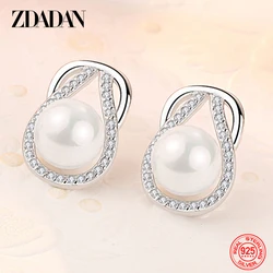 ZDADAN 925 Sterling Silver Water Drops Personalized Atmospheric Pearl Earrings For Women Jewelry Gifts