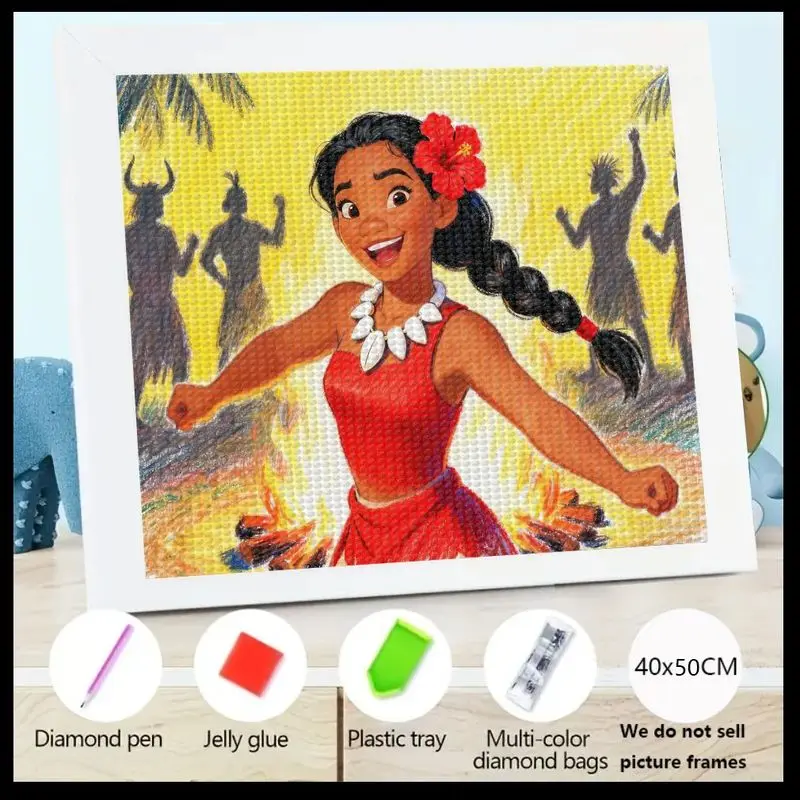 

1PC 5D DIY Disney Moana Diamond Painting Kit, Full Drill Cartoon Princess Art, 40x50CM Large Crystal Gem Rhinestone Embroidery f