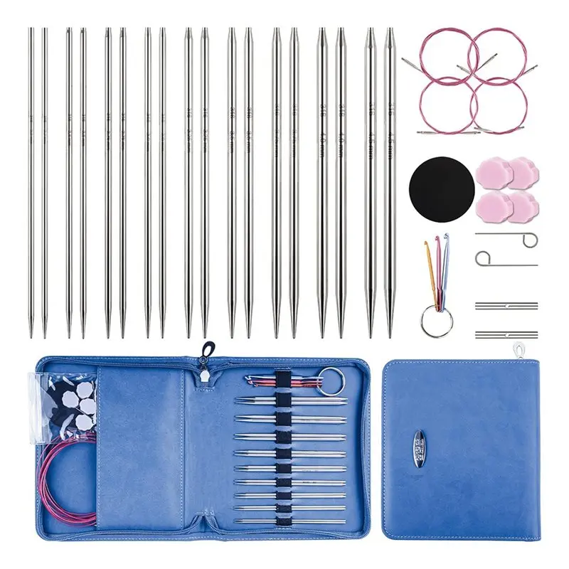 US Sizes 1, 1.5, 2, 2.5, 4, 5, 6, 7 4.5 Inch Lace Interchangeable Circular Knitting Needle Set-B51B