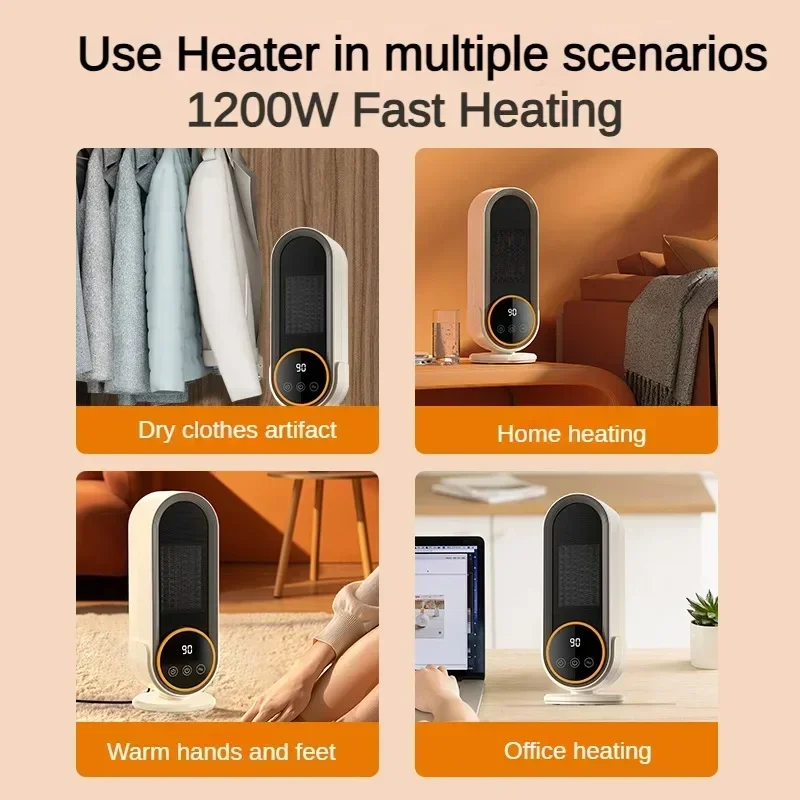 

PTC Ceramic Space Heater E68/E68S Desktop Fan Heater 1200W With LED Display Touch/Remote Control Tip-Over Overheat Protection