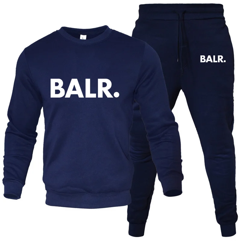 Men\'s Sets 2-Piece Hip Hop Anime Cartoon BALR Printed Plus Fleece Fashion Autumn Men O-Neck Sweatshirts Sweatpants Casual Suit