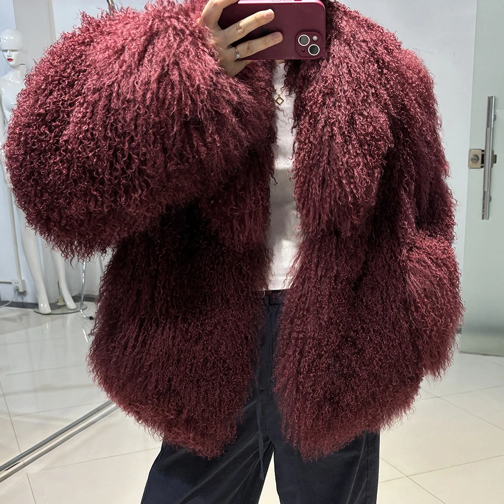 YOLOAgain 2025 Winter Warm Women's Real Mongolia Sheep Fur Jacket Plus Size 8XL Sheep Fur Coat