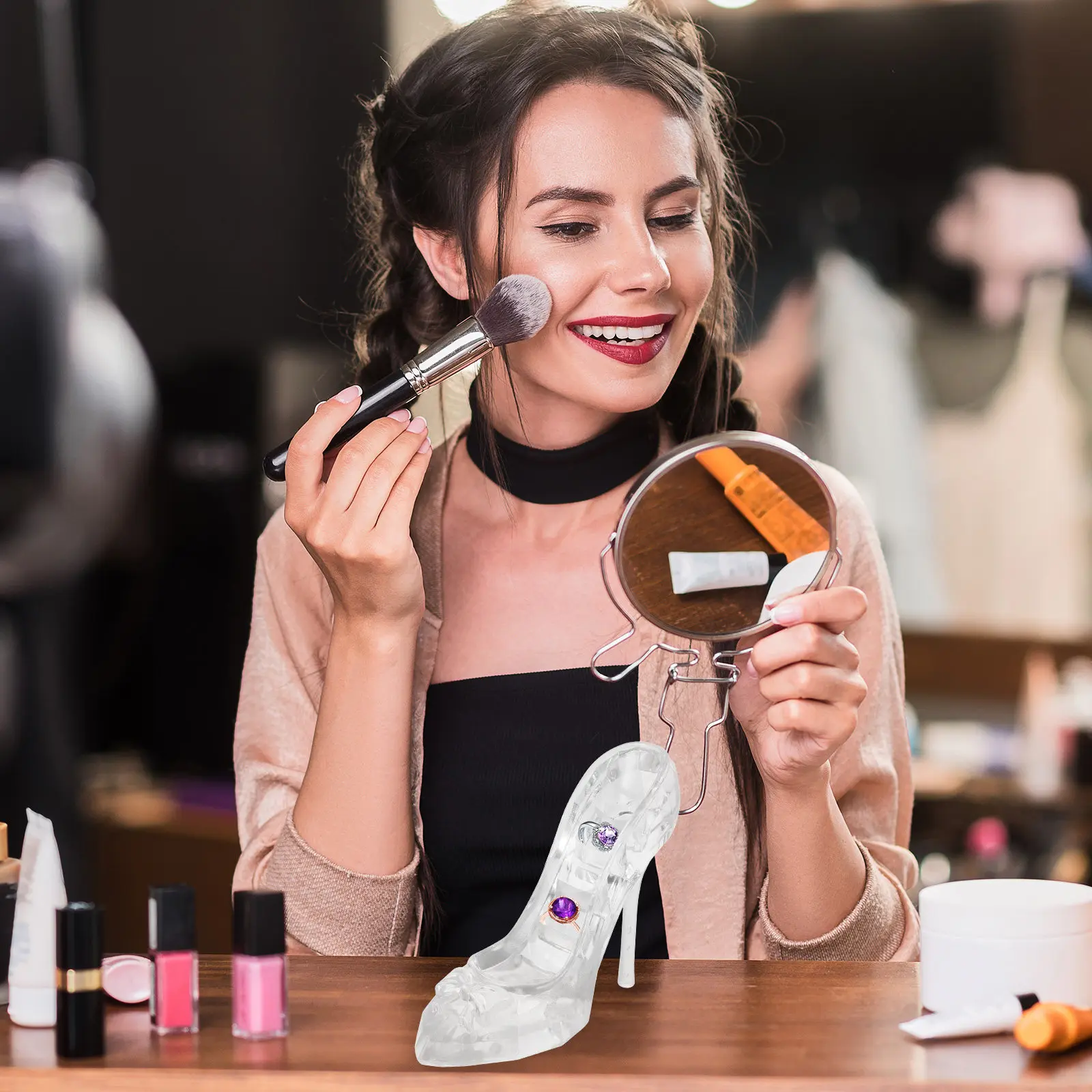 

Элегантная прозрачная подставка для украшений в форме туфель на высоком каблуке, органайзер для колец и серег, компактный, в форме туфли, для безупречной организации хранения