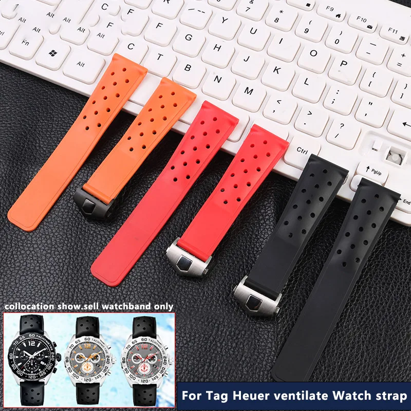 Moda esporte pulseira de relógio de borracha para tag heuer monaco carrera formula 1 pulseira 22mm masculino preto laranja azul silicone pulseira