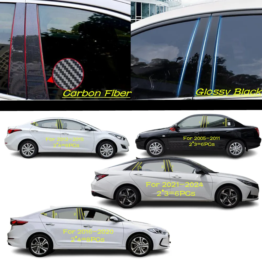 

Car PC Material Pillar Post Cover Door Trim Window Molding Sticker Plate Accessories For Hyundai Elantra Avante 2006-2021-2023