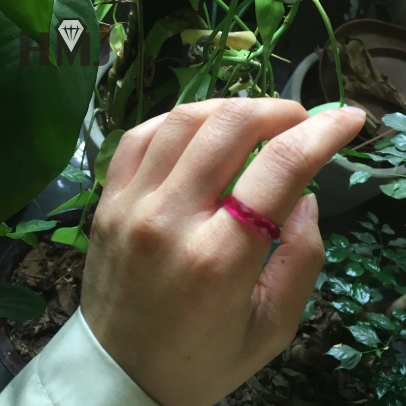 올 루비 엄지 반지 풀 모이사나이트 그린&샴페인&화이트&블랙 플레인 밴드 기념일 선물 인증서 포함 무료 목걸이 증정