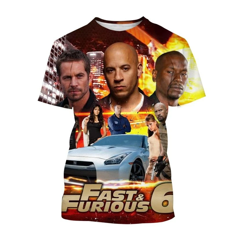 Hot Movie The Fast and Furious 3D-printen T-shirt Zomerpersoonlijkheid Unisex Super Cool Street Style Casual korte mouw