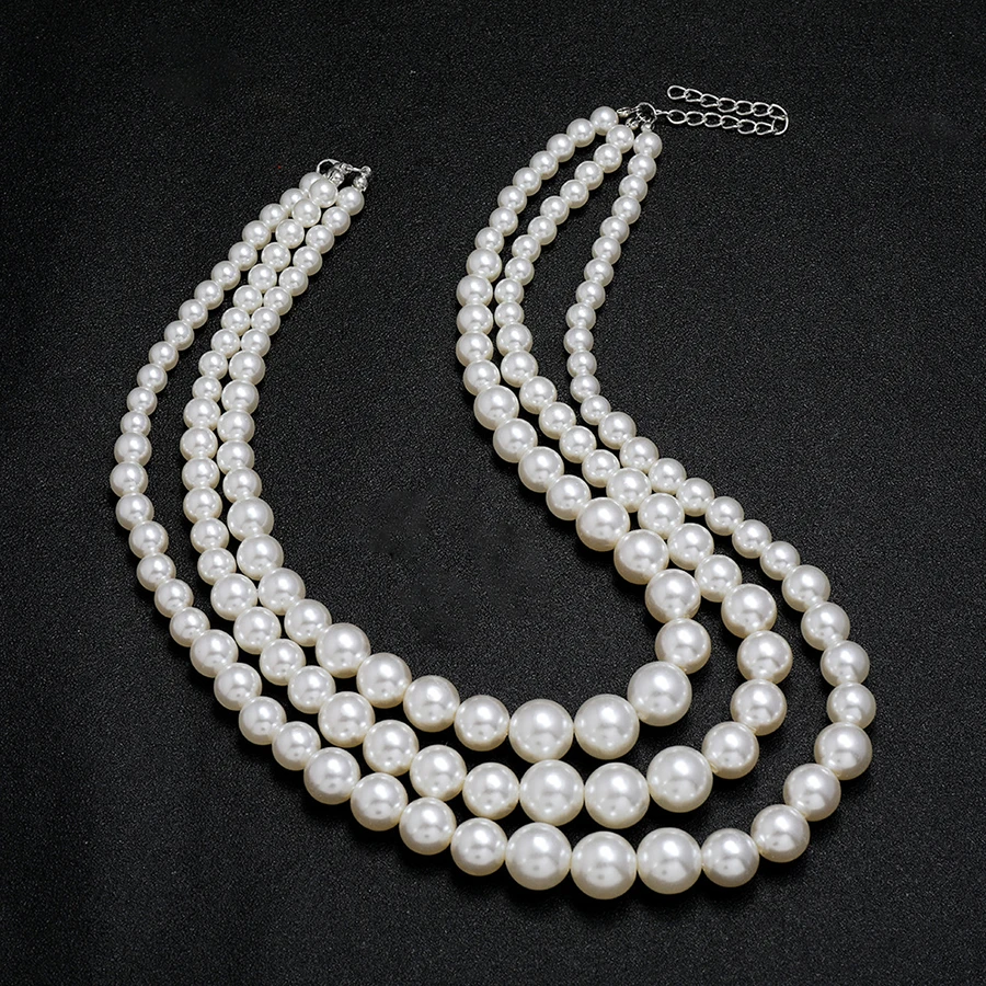 High Quality Fashion Handmade 3-layer Big White Simulated Pearl Necklace for Women\'s Mom Necklace Wedding Party Jewelry Gift
