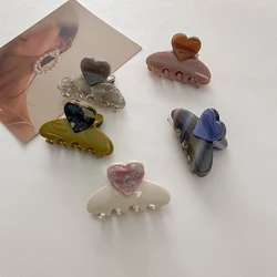 Korean Popular Fashion 5.8CM Love-Heart Small Hair Clip Claw Simple Acetic Acid Shark Clip Hair Accessories For Graceful Lady