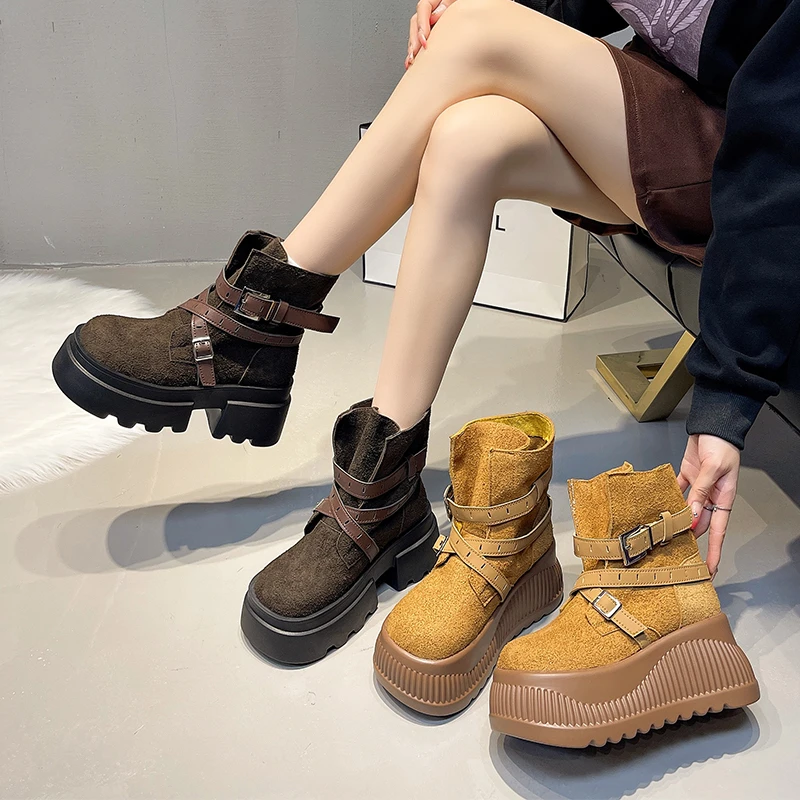 منتصف العجل النساء الأحذية أحذية منصة مسطحة الدانتيل يصل حذاء كاجوال امرأة شتاء 2025 جديد مشبك تشيلسي الأحذية الرياضة أحذية مشي #6